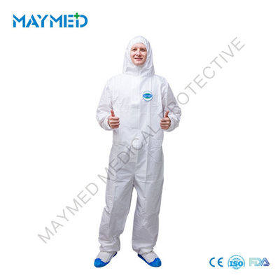Type 5 6 EN 14126 Disposable Hooded Coverall Microporous 65 GSM