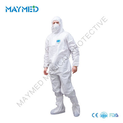 Type 5 6 EN 14126 Disposable Hooded Coverall Microporous 65 GSM